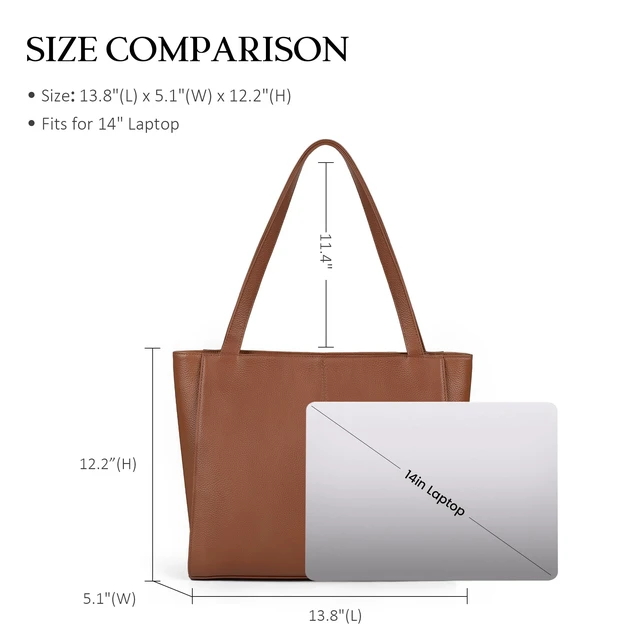 Alt view image 4 of 7 - Genuine Leather Tote Bag for Women Work Travel Leather Purse Handbags | Real Leather, Padded 14" Laptop Compartment, Multi-Pockets, Zipper, Tote Bag for Daily, Brown