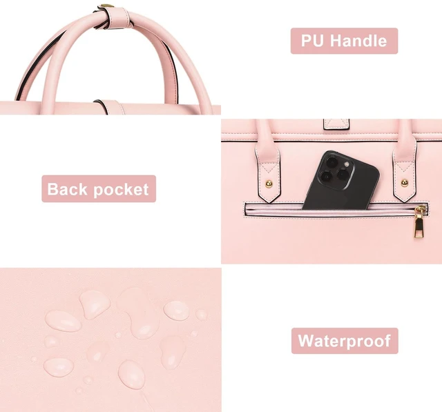 Alt view image 5 of 7 - Laptop Bag for Women, 17 inch PU Leather Laptop Shoulder Bags | 17.3 inch Messenger Bags Convertible Backpack Casual Handbag Work Briefcase Travel Computer Bag with Bowknot, Pink