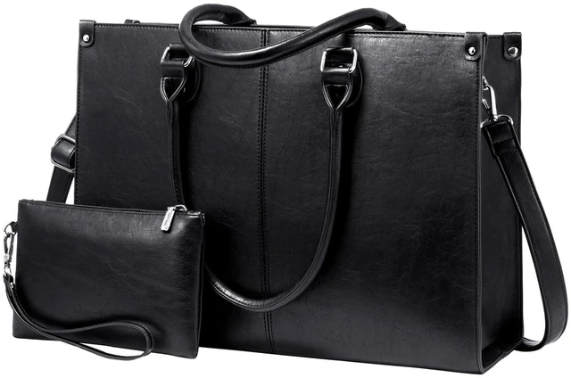 Main image of Laptop Tote Bag for Women, 17.3 Inch Professional Work Bag with Matching Clutch, Waterproof Vintage Leather Computer Tote for Office, Business Travel & Daily Use, Gift for Women