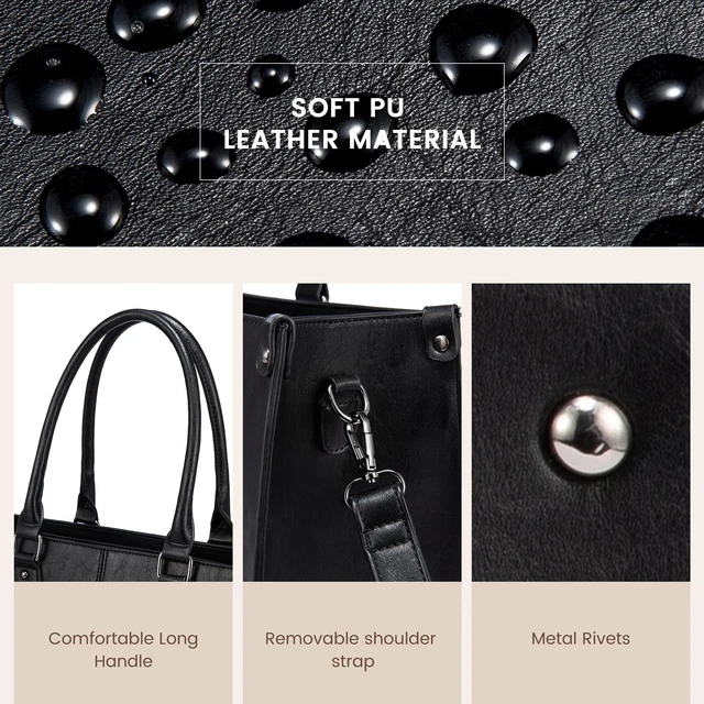 Alt view image 4 of 7 - Laptop Tote Bag for Women, 17.3 Inch Professional Work Bag with Matching Clutch, Waterproof Vintage Leather Computer Tote for Office, Business Travel & Daily Use, Gift for Women