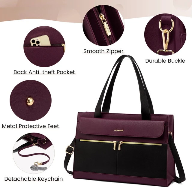 Alt view image 4 of 7 - Laptop Bag for Women 17.3 Inch Tote Work Professional Leather Computer Briefcase Waterproof Handbag Shoulder Large Capacity Business Teacher Office Crossbody Purse