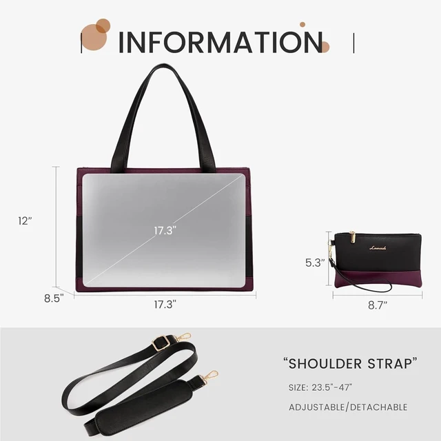 Alt view image 2 of 7 - Laptop Bag for Women 17.3 Inch Tote Work Professional Leather Computer Briefcase Waterproof Handbag Shoulder Large Capacity Business Teacher Office Crossbody Purse