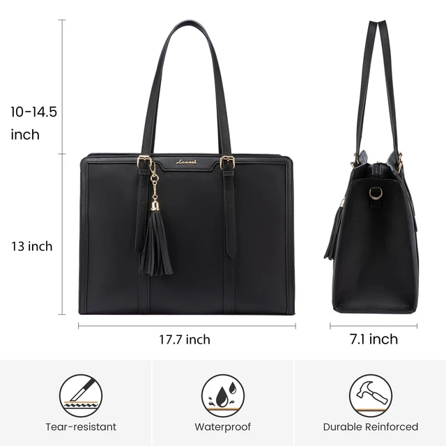 Alt view image 4 of 7 - Laptop Bag for Women 17.3 Inch Lightweight PU Laptop Tote Bag, Large Capacity Computer bag with Clutch Purse for Business, Work, Office, Travel, School, Casual(Black & Leather)