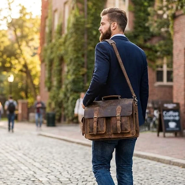 Alt view image 2 of 7 - Brown Laptop Messenger Bag Office Briefcase Crossbody Travel Bag For Men And Women Bag Office Laptop Bag