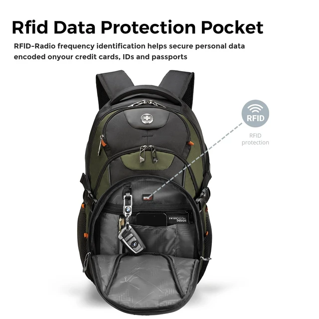 Alt view image 5 of 7 - Design Laptop Backpack, Travel Backpack with USB Charging Port Fits 15.6 inches Computer, 31L College School Bookbag for Men,Olive/Black | SD803-26