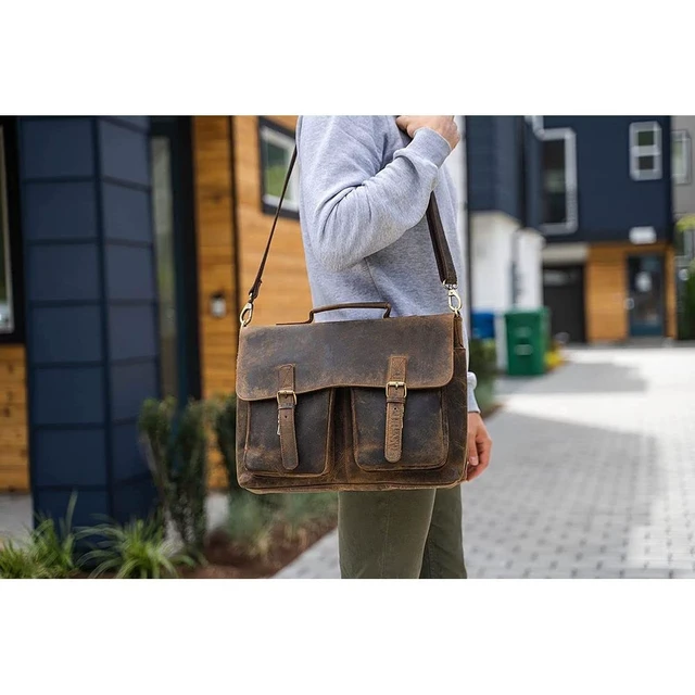 Alt view image 2 of 7 - 16 Inch Leather Briefcase for Men & Women, Laptop Office Satchel