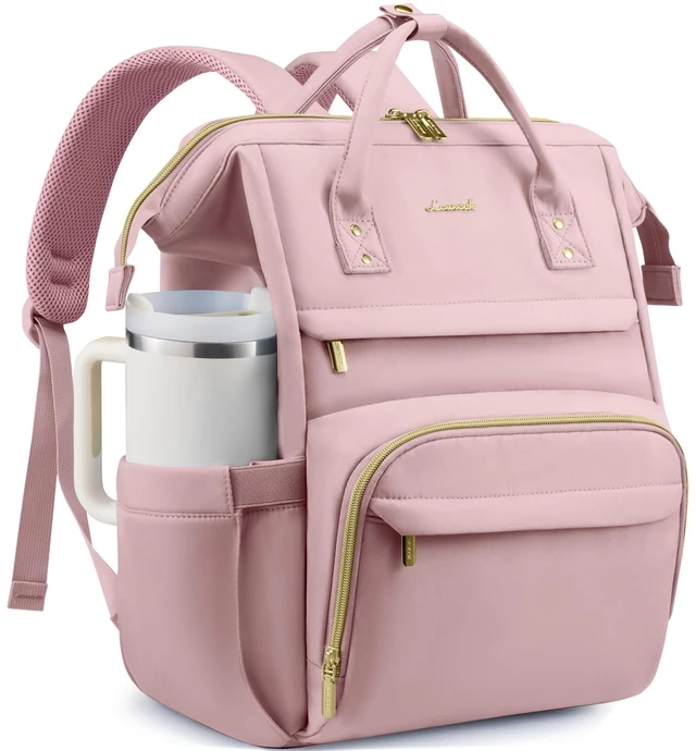Main image of Laptop Backpack for Women Men with Large Cup Holder,18 inch Waterproof Computer Laptop Bag TSA Approved Travel Backpack,Professional Work College Nurse Teacher Backpack Gift Purse,Rose pink