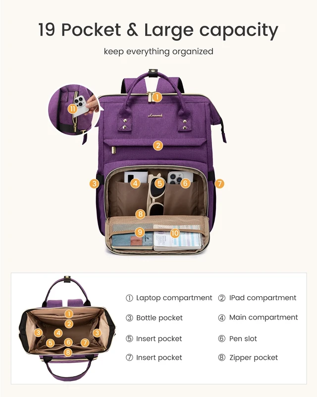 Alt view image 3 of 7 - Laptop Backpack for Women Men with Large Cup Holder,18 inch Waterproof Computer Laptop Bag TSA Approved Travel Backpack,Professional Work College Nurse Teacher Backpack Gift Purse,Rose pink