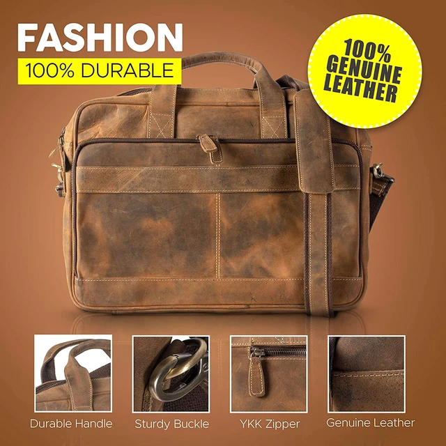 Alt view image 5 of 7 - Leather briefcase 18 Inch Laptop Messenger Bags for Men and Women Best Office briefcase Satchel Bag