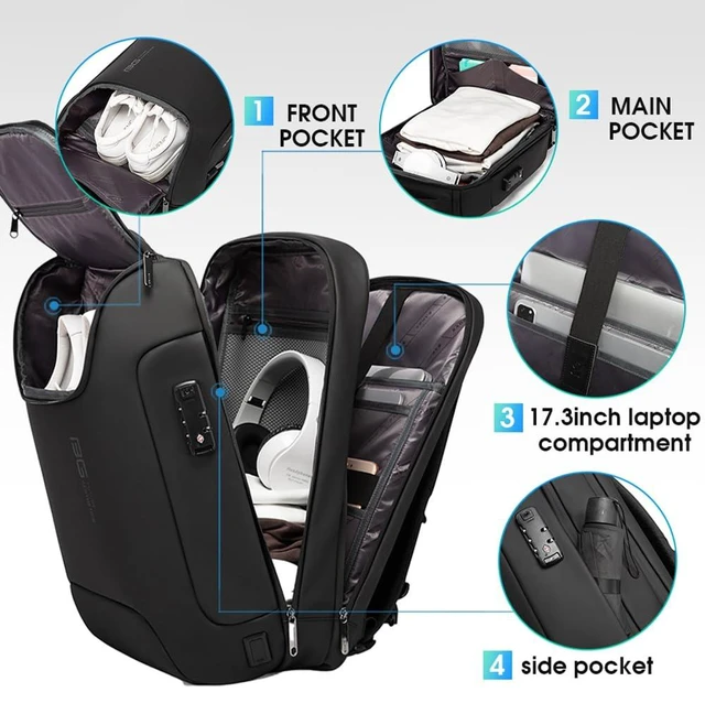 Alt view image 3 of 7 - Men's Anti-Theft Backpack,Waterproof Fashion Travel Backpacks,High Tech Backpack with USB3.0 Charging Port,Business Laptop Backpack Fits 17.3 Inch Notebook
