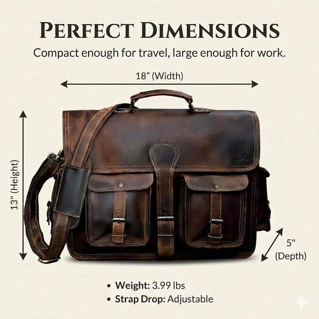 Alt view image 4 of 6 - Leather Briefcase Work Bag for Men Women Dark Brown Crossbody Genuine Leather Satchel Office Bag for Men Women 18 Inch Computer Travel Messenger Laptop Shoulder Bag Cureo