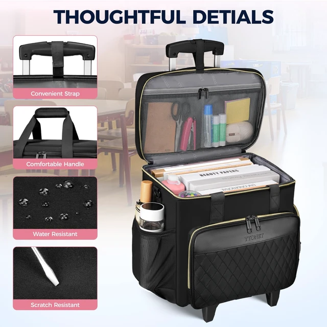 Alt view image 7 of 7 - Rolling Teacher Bag, 15.6 In Rolling Laptop Bag with Teacher Tote | Detachable Dolly, Large Rolling Briefcase for Women, Rolling Cart for Teacher, Work, Travel, Office, Craft, Roller Bag