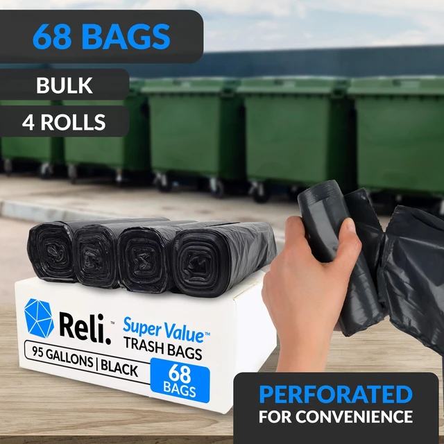 Alt view image 3 of 7 - 95 Gallon Trash Bags Heavy Duty | 68 Trash Bags, Twist Ties | Black, Serious Garbage Cleanup | Large Garbage Bags with Twist Ties, Made in USA | SuperValue