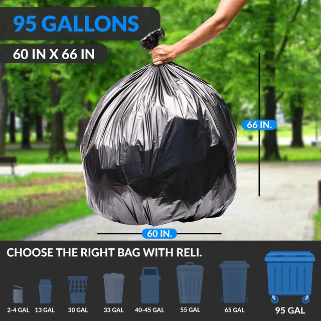 Alt view image 2 of 7 - 95 Gallon Trash Bags Heavy Duty | 68 Trash Bags, Twist Ties | Black, Serious Garbage Cleanup | Large Garbage Bags with Twist Ties, Made in USA | SuperValue