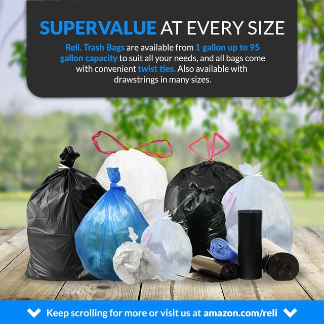 Alt view image 7 of 7 - 95 Gallon Trash Bags Heavy Duty | 68 Trash Bags, Twist Ties | Black, Serious Garbage Cleanup | Large Garbage Bags with Twist Ties, Made in USA | SuperValue