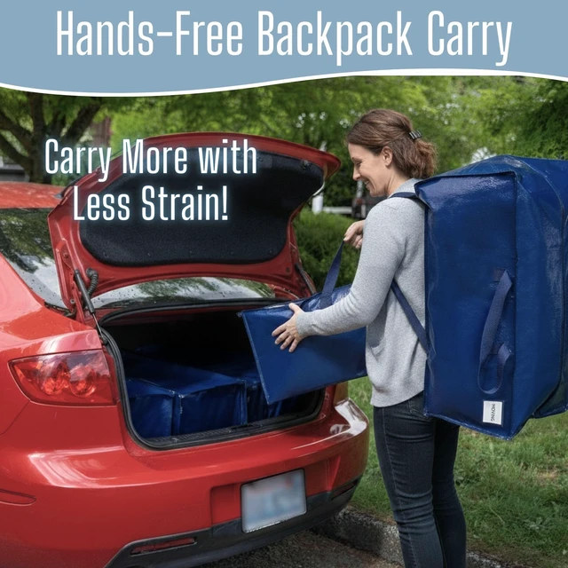 Alt view image 4 of 7 - 10 Pack Heavy Duty Moving Bags with Backpack Straps, Zippers & Handles, Extra Large Packing Bags for College Dorm Essentials, Moving Supplies Alternative to Cardboard Moving Boxes