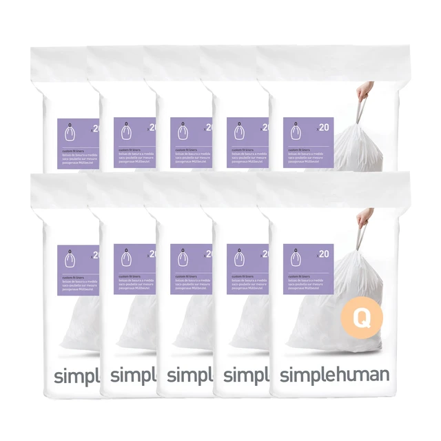 Main image of Code Q 200 Count Custom Fit Liners, Drawstring Kitchen Trash Bags, One-by-One Mess-Free Dispense, Extra Thick & Double Seamed, 50% PCR Plastic, 50-65 Liter / 13-17 Gallon, White