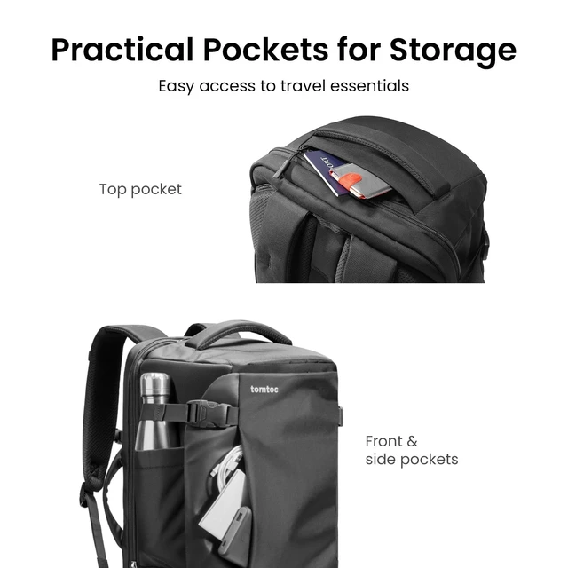 Alt view image 6 of 7 - Travel Backpack 40L, TSA Carry On Bag Flight Approved, PFAS Free | Carry on Luggage Backpack for Men Women,Water-resistant Business Airplanes Rucksack for Travel Essential Fit 17.3 Inch Laptop