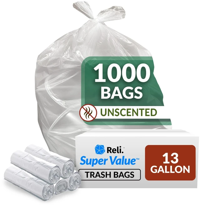Main image of SuperValue 13 Gallon Trash Bags | 1000 Count Bulk | Tall Kitchen Trash Bags | Clear Multi-Use Garbage Bags