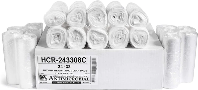Main image of 12 - 16 Gallon Clear Trash Bags (1000 Count) - 24" x 33" - 8 Micron Equivalent High Density Value Garbage Bags for Bathroom, Office, Industrial, Commercial, Janitorial, Recycling