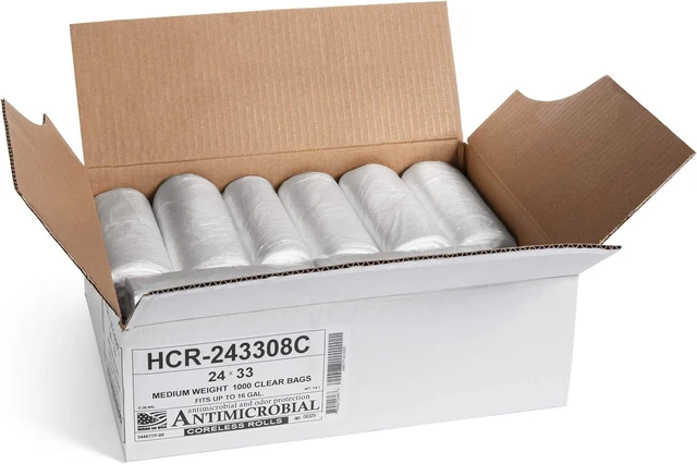 Alt view image 2 of 7 - 12 - 16 Gallon Clear Trash Bags (1000 Count) - 24" x 33" - 8 Micron Equivalent High Density Value Garbage Bags for Bathroom, Office, Industrial, Commercial, Janitorial, Recycling
