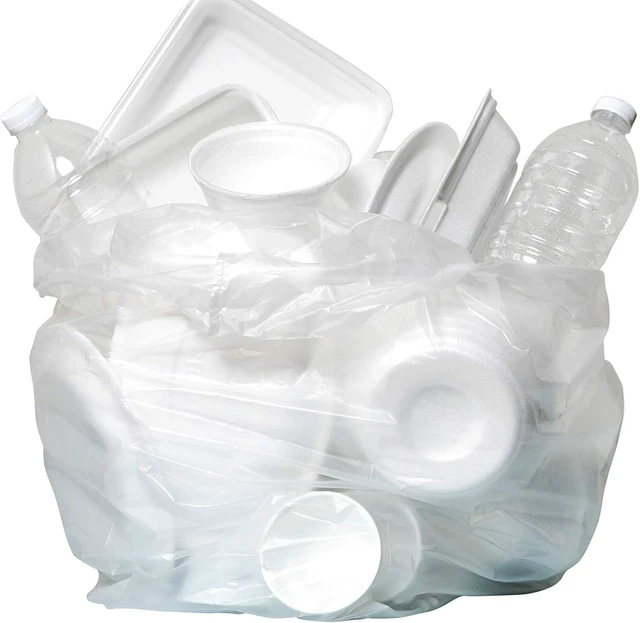 Alt view image 4 of 7 - 12 - 16 Gallon Clear Trash Bags (1000 Count) - 24" x 33" - 8 Micron Equivalent High Density Value Garbage Bags for Bathroom, Office, Industrial, Commercial, Janitorial, Recycling
