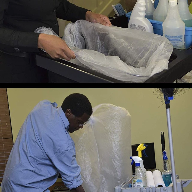 Alt view image 7 of 7 - 12 - 16 Gallon Clear Trash Bags (1000 Count) - 24" x 33" - 8 Micron Equivalent High Density Value Garbage Bags for Bathroom, Office, Industrial, Commercial, Janitorial, Recycling
