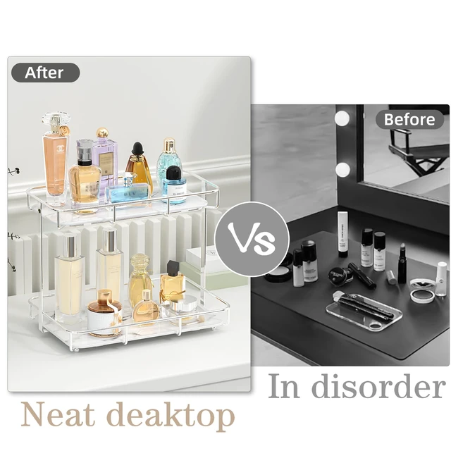 Alt view image 4 of 7 - Bathroom Organizer Countertop Perfume Organizer Makeup Organizer Cosmetics Storage Display Rack Vanity Tray Dresser Stainless Steel Gold Shelf White Marble Ceramic Tray