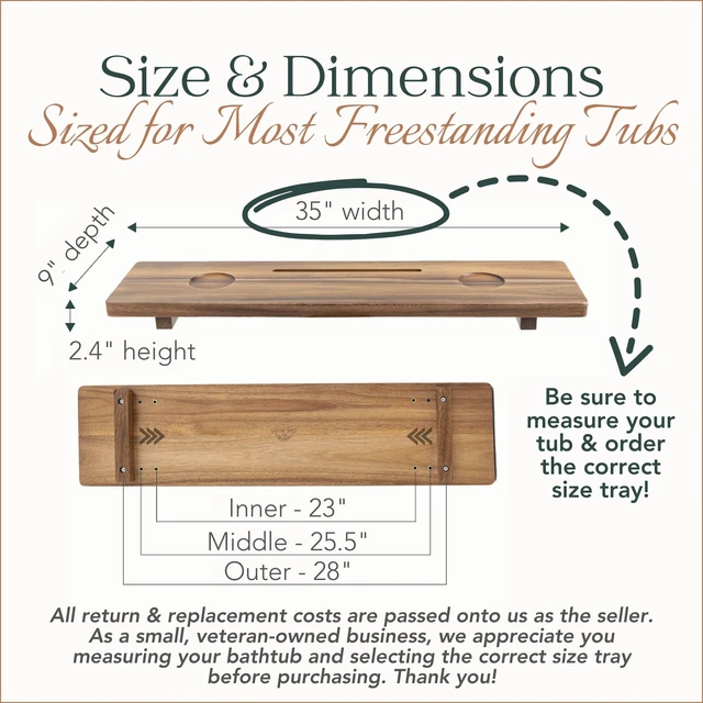 Alt view image 4 of 5 - Premium Bathtub Tray for Freestanding Bath | Large & Thick 35 Acacia Wood Luxury Bath Tray for Tub | Anti-Tip, Non-Toxic, Adjustable Bathtub Trays for Tub with Bathroom Accessories Holder
