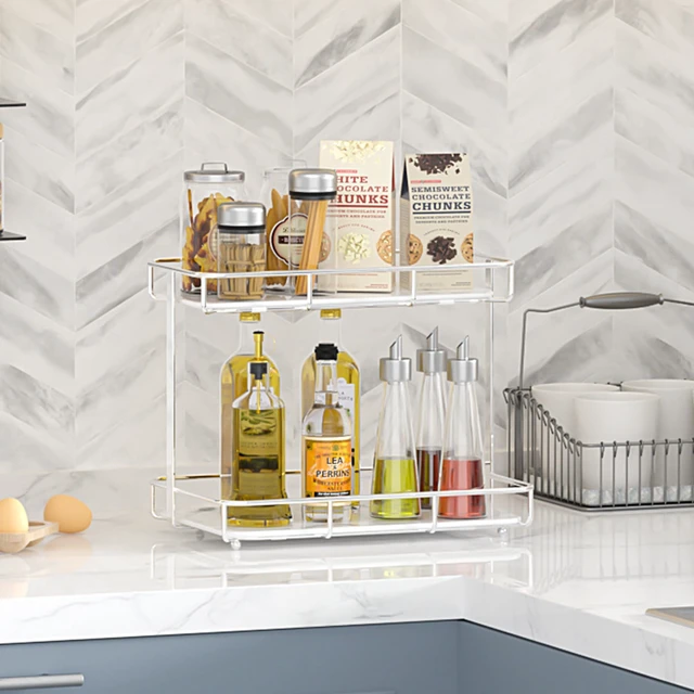 Alt view image 6 of 7 - Bathroom Organizer Countertop Perfume Organizer Makeup Organizer Cosmetics Storage Display Rack Vanity Tray Dresser Stainless Steel Gold Shelf White Marble Ceramic Tray