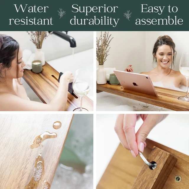 Alt view image 5 of 5 - Premium Bathtub Tray for Freestanding Bath | Large & Thick 35 Acacia Wood Luxury Bath Tray for Tub | Anti-Tip, Non-Toxic, Adjustable Bathtub Trays for Tub with Bathroom Accessories Holder