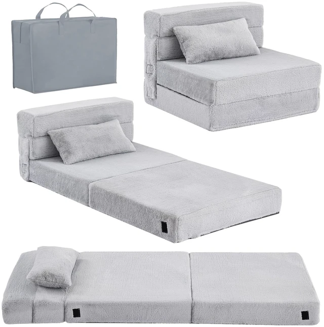 Main image of Kids Floor Sofa, Child Fold Up Sofa Couch Convertible Futon Folding Chair with Storage Bag for Kids, Plush Grey