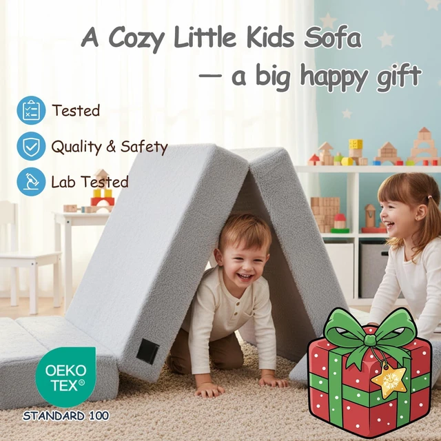 Alt view image 4 of 7 - Kids Floor Sofa, Child Fold Up Sofa Couch Convertible Futon Folding Chair with Storage Bag for Kids, Plush Grey