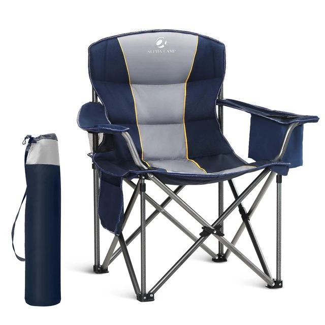 Main image of Folding Camping Chair Oversized Heavy Duty Padded Outdoor Chair with Cup Holder Storage and Cooler Bag, 450 LBS Weight Capacity, Thicken 600D Oxford