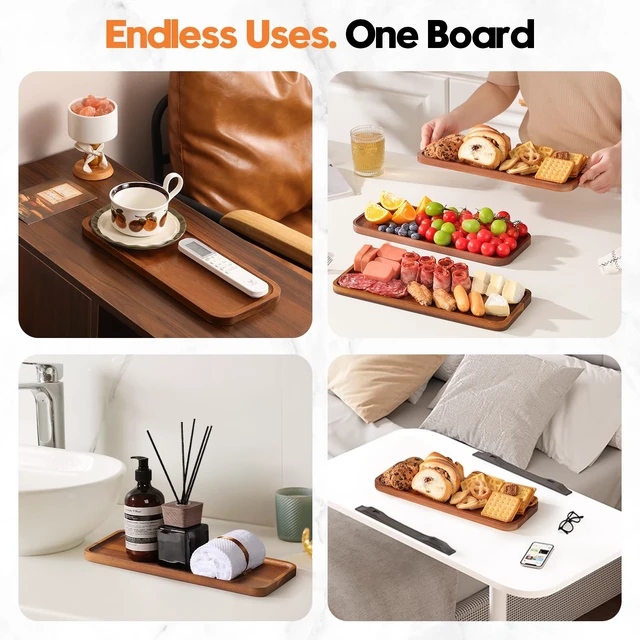 Alt view image 4 of 7 - Small Wooden Trays and Platters, Mini Charcuterie Boards, 10 Pack | 14"X 5.5" Acacia Wood Serving Tray for Charcuterie, Cheese Boards, Appetizers, or as Bathroom Vanity Tray, Home Decor