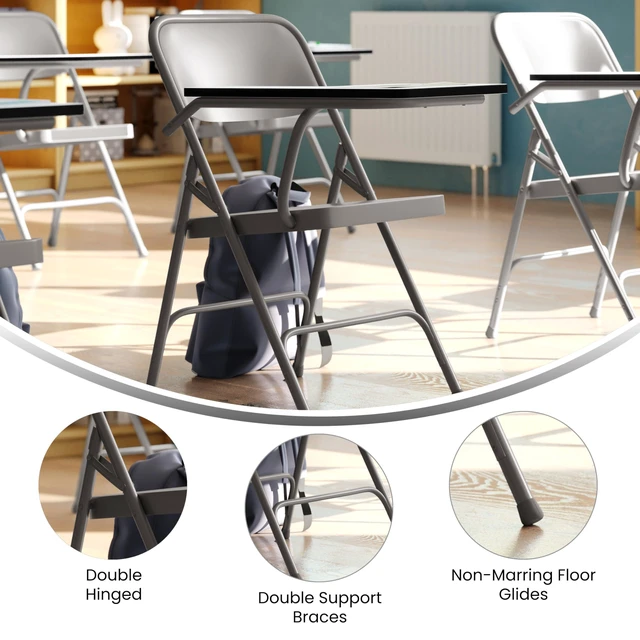 Alt view image 3 of 7 - Ralph Premium Steel Folding Chair with Right Handed Tablet Arm