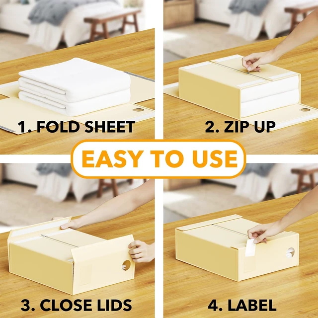 Alt view image 3 of 7 - 12 Pack Bed Sheet Organizers and Storage, Foldable Organizer for Linen Closet, Set Folder Keeper With Window XL (Queen & King Size) Bedding Container (Beige)