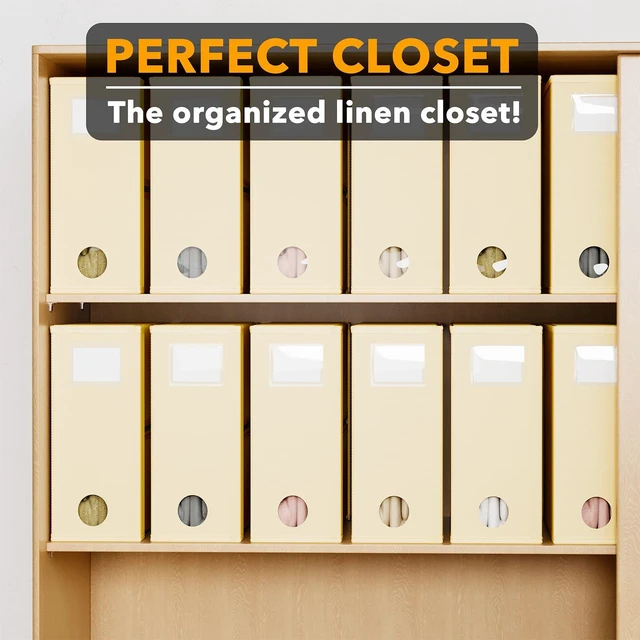 Alt view image 5 of 7 - 12 Pack Bed Sheet Organizers and Storage, Foldable Organizer for Linen Closet, Set Folder Keeper With Window XL (Queen & King Size) Bedding Container (Beige)