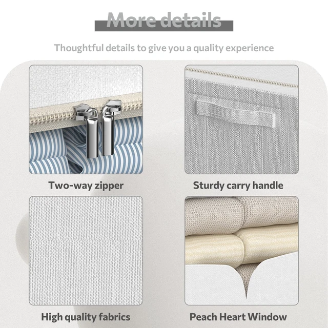 Alt view image 3 of 6 - 3 Pack Clothes Storage Bins - Foldable Metal Frame Storage Box - Stackable Linen Fabric Container Organizer Set with Carrying Handles and Clear Window (Cream White, 19.7x15.7x13inch(66L))
