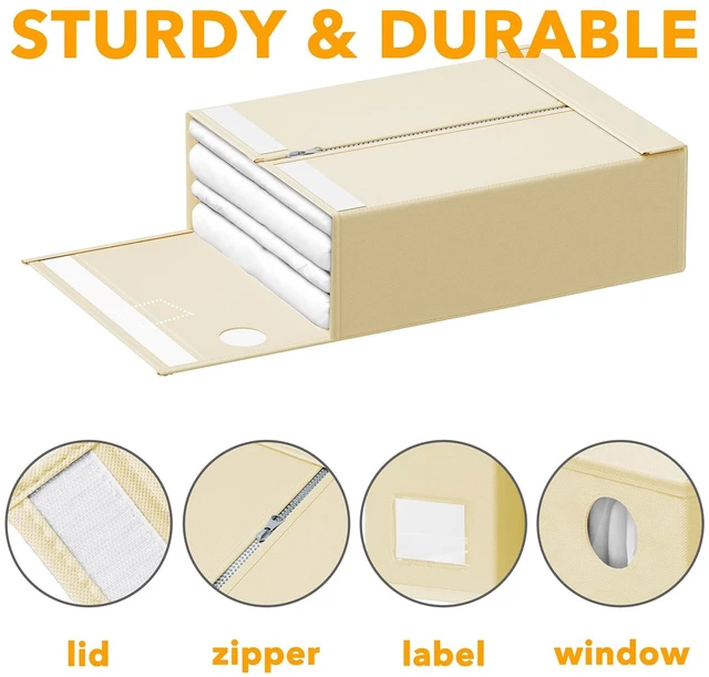 Alt view image 6 of 7 - 12 Pack Bed Sheet Organizers and Storage, Foldable Organizer for Linen Closet, Set Folder Keeper With Window XL (Queen & King Size) Bedding Container (Beige)