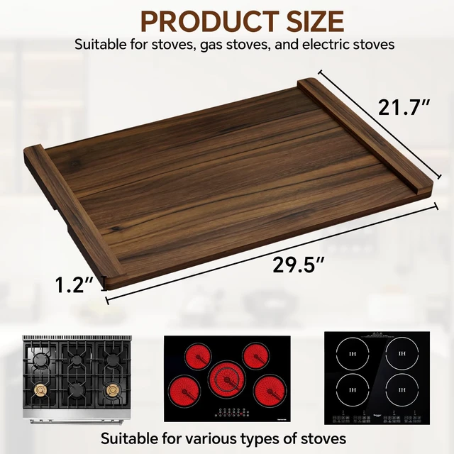 Alt view image 2 of 6 - Noodle Board Stove Cover Wood (Ready to Use), Stove Top Covers for Electric Stove, Gas Stove, Wooden Decorative Rustic Kitchen Serving Tray, for Range Stovetop, Cooktop, 30'' * 22'', Brown