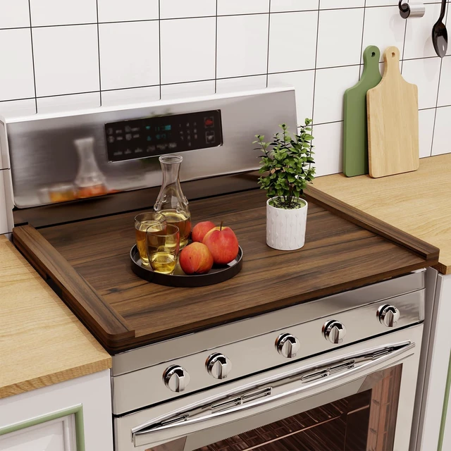 Main image of Noodle Board Stove Cover Wood (Ready to Use), Stove Top Covers for Electric Stove, Gas Stove, Wooden Decorative Rustic Kitchen Serving Tray, for Range Stovetop, Cooktop, 30'' * 22'', Brown