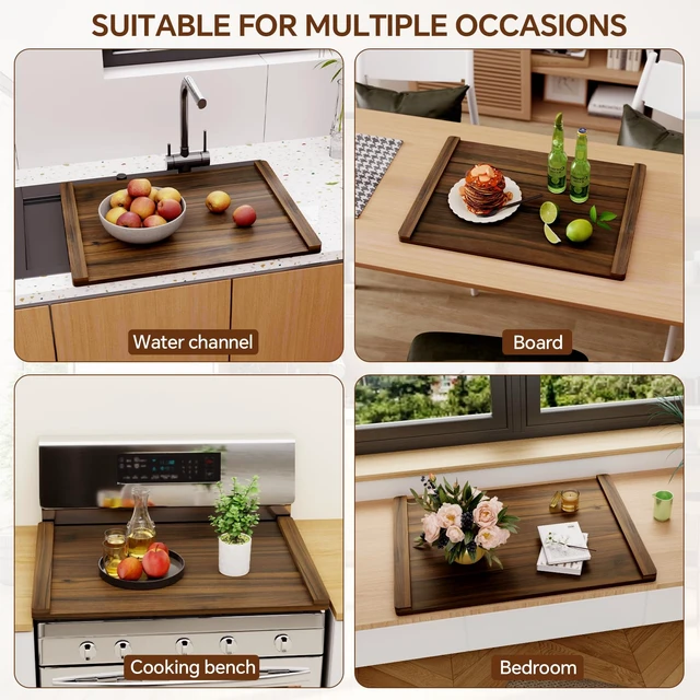 Alt view image 6 of 6 - Noodle Board Stove Cover Wood (Ready to Use), Stove Top Covers for Electric Stove, Gas Stove, Wooden Decorative Rustic Kitchen Serving Tray, for Range Stovetop, Cooktop, 30'' * 22'', Brown
