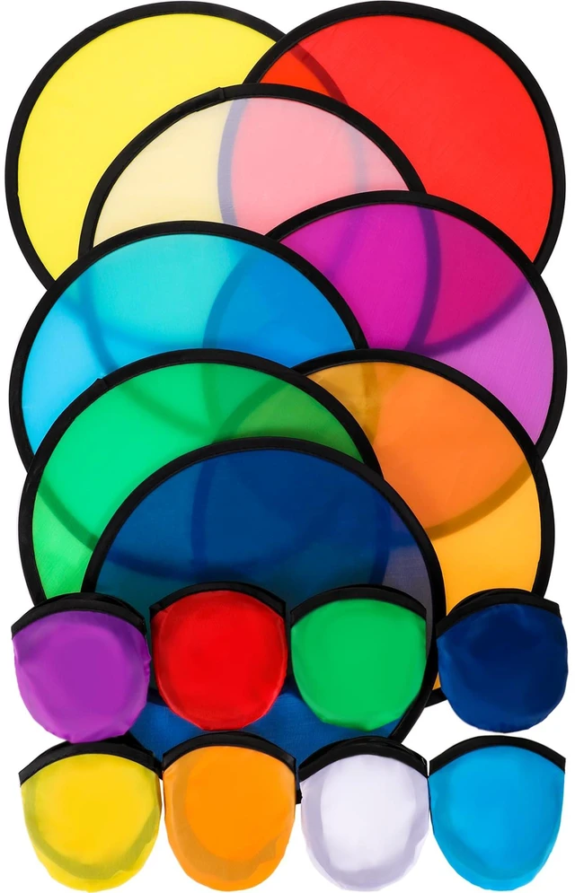 Main image of Foldable Flying Disc Handheld Fan with Bag, Mixed Color, 208 Pcs | 9.8" Round with Storage Bag, DIY Sublimation Blank, Cooling for Beach Outdoor Games, Birthday Wedding Party Favors Bulk