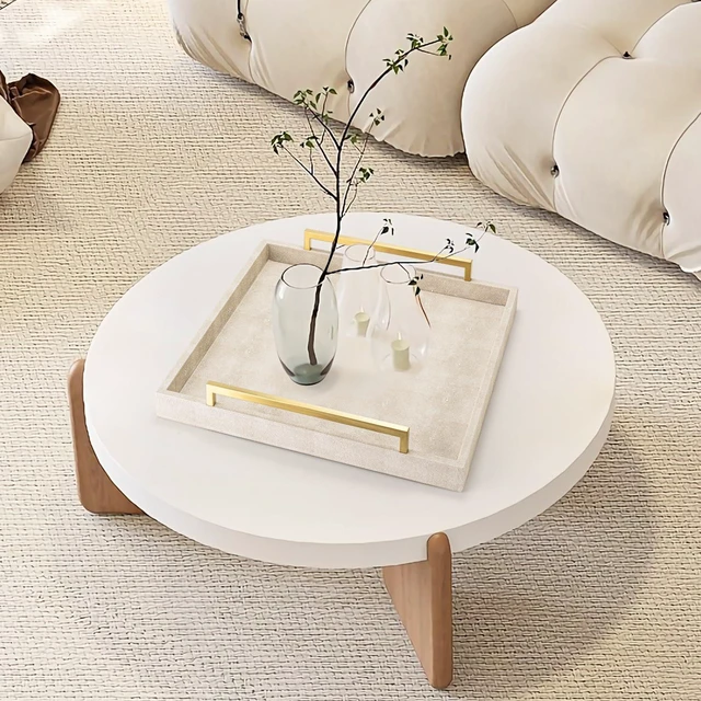 Alt view image 6 of 7 - Large Ottoman Tray for Coffee Table,Square Shagreen Leather Decorative Tray with Gold Handles for Living Room Decor