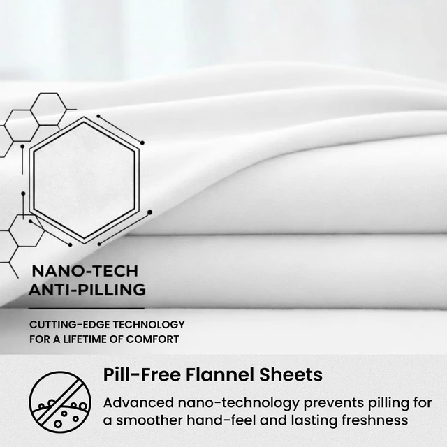Alt view image 2 of 6 - Flannel Sheet Set, 100% Organic Cotton, Six-Fold Brushed, Super Soft, Warm, Cozy, Deep Pocket Bedding with NanoTech Infuse for Added Durability and Lasting Comfort (King, White)