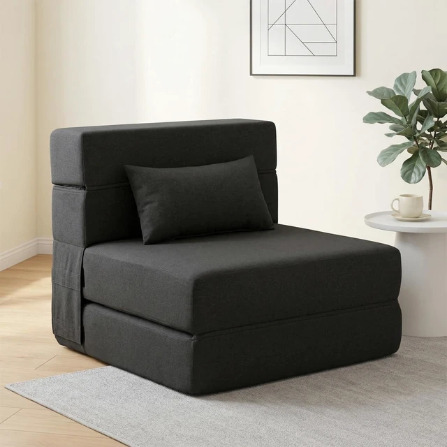 Main image of Folding Sofa Bed with Pillow- Convertible Chair Floor Couch & Sleeping Mattress, Foldable Memory Foam Sleeper for Living Room/Dorm/Guest Room/Home Office/Apartment/Loft, Single28, Dark Gray