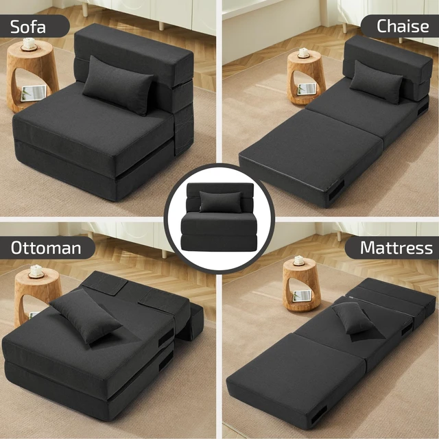 Alt view image 5 of 5 - Folding Sofa Bed with Pillow- Convertible Chair Floor Couch & Sleeping Mattress, Foldable Memory Foam Sleeper for Living Room/Dorm/Guest Room/Home Office/Apartment/Loft, Single28, Dark Gray
