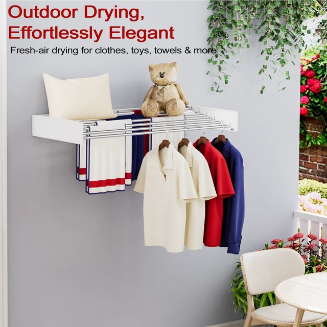 Alt view image 3 of 6 - Wall Mounted Drying Rack 40", Foldable Laundry Drying Rack with Stainless Steel Rods, Retractable Laundry Space Saver for Indoor & Outdoor Use, Include Wall Template