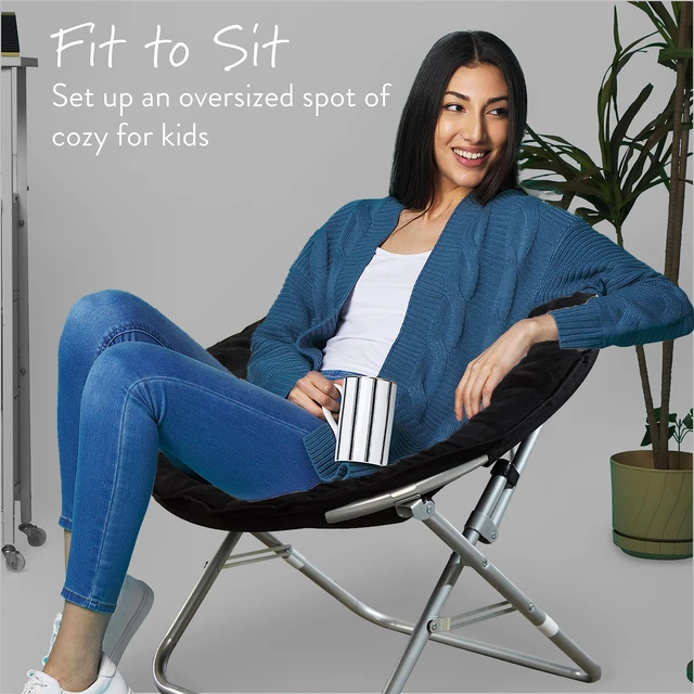 Alt view image 3 of 6 - Microsuede Foldable Saucer Chair, Black 27D x 32W x 29.5H in
